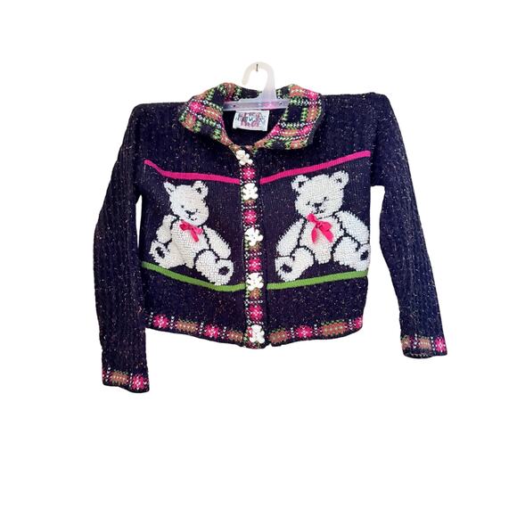 Vintage Heartworks Teddy Bear Cardigan Child Small USA Knit Kids 90s - Picture 1 of 7